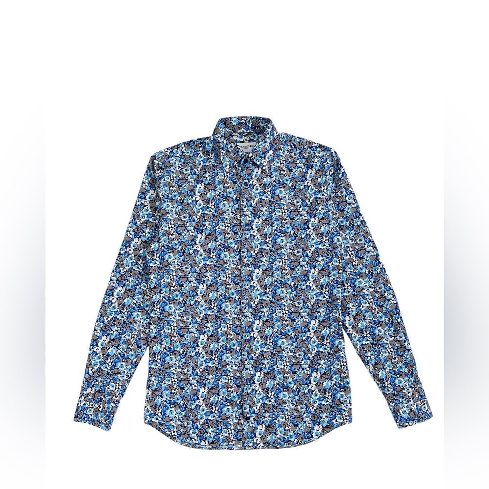 John Henric Sweden Blue Floral Button Down Shirt size Men's  15/38